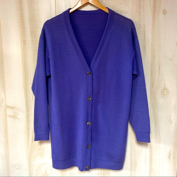 Vintage Sweaters - Vintage Marcasiano Blue Purple Button Cardigan Sz M Wool Drop Shoulder Oversized